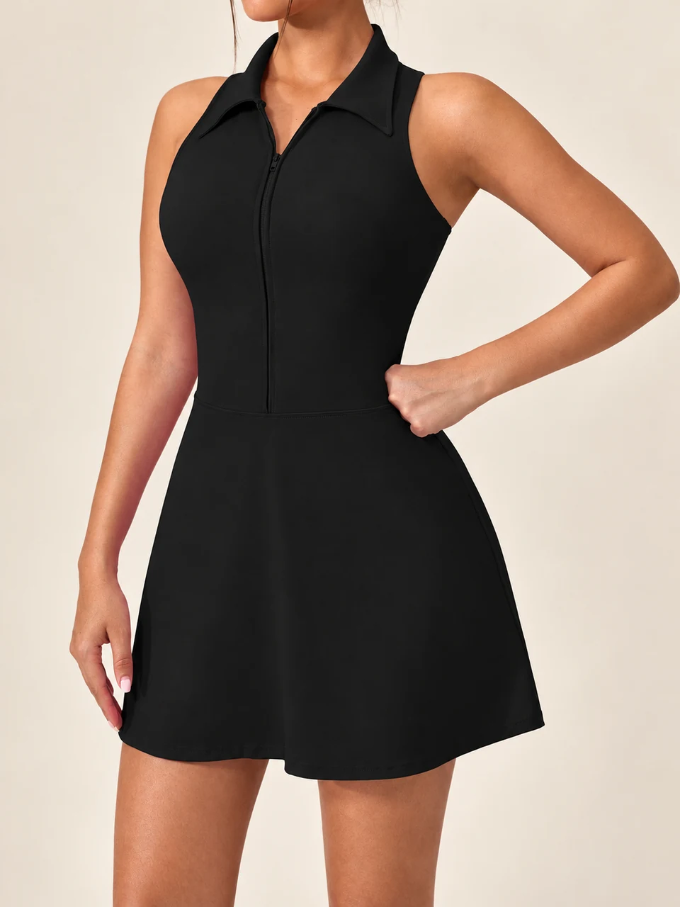 Vivienne Zip Dress — Black — product photograph