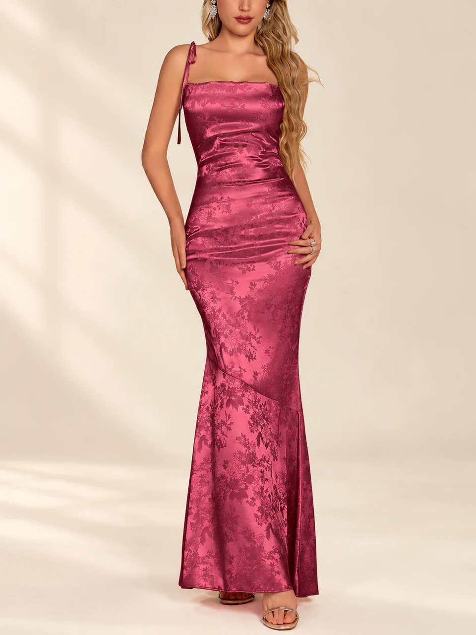 Colette Jacquard Maxi Dress — Wine Red — product photograph