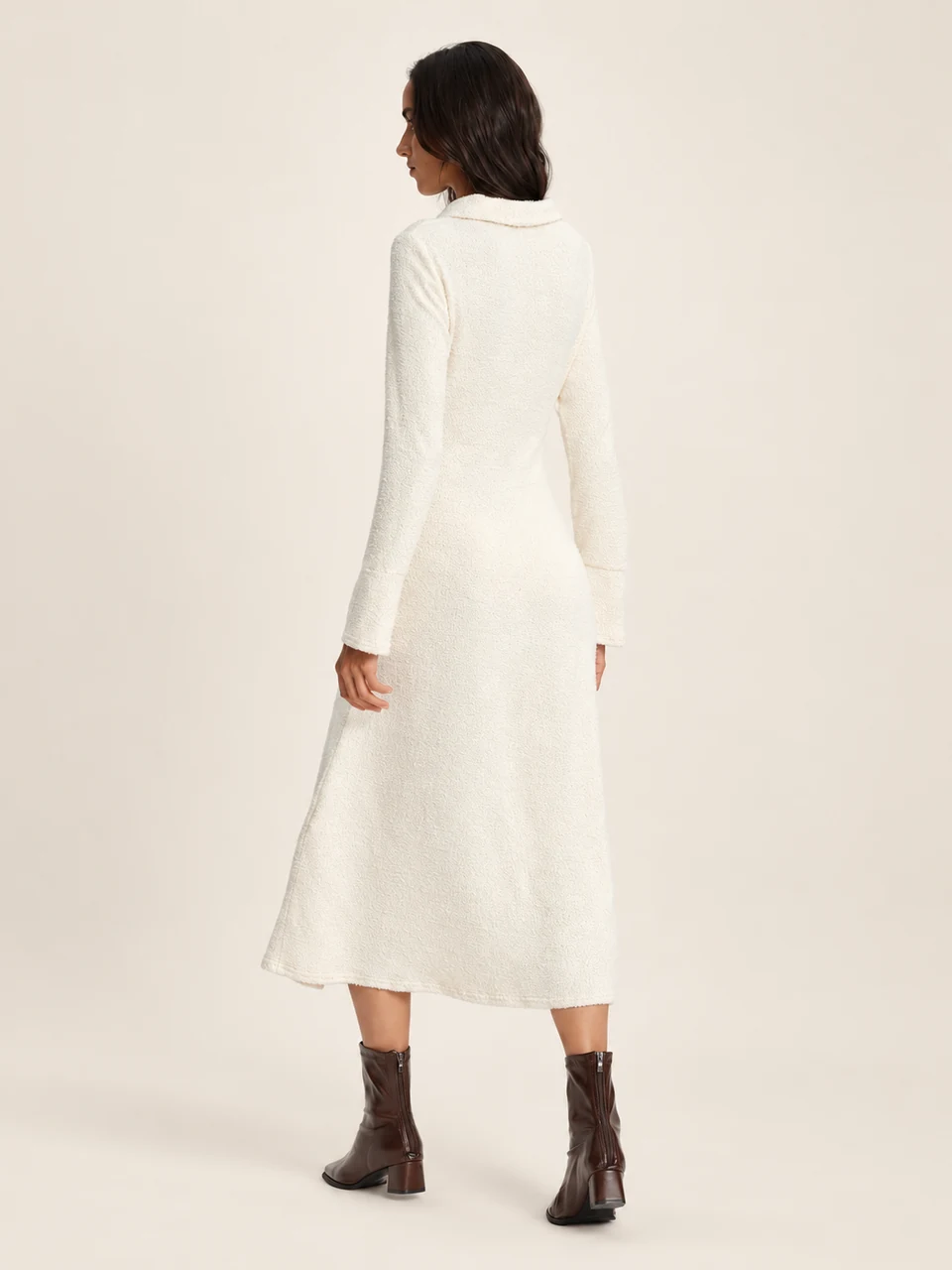 Adeline Bell-Sleeve Midi Dress — Apricot — back