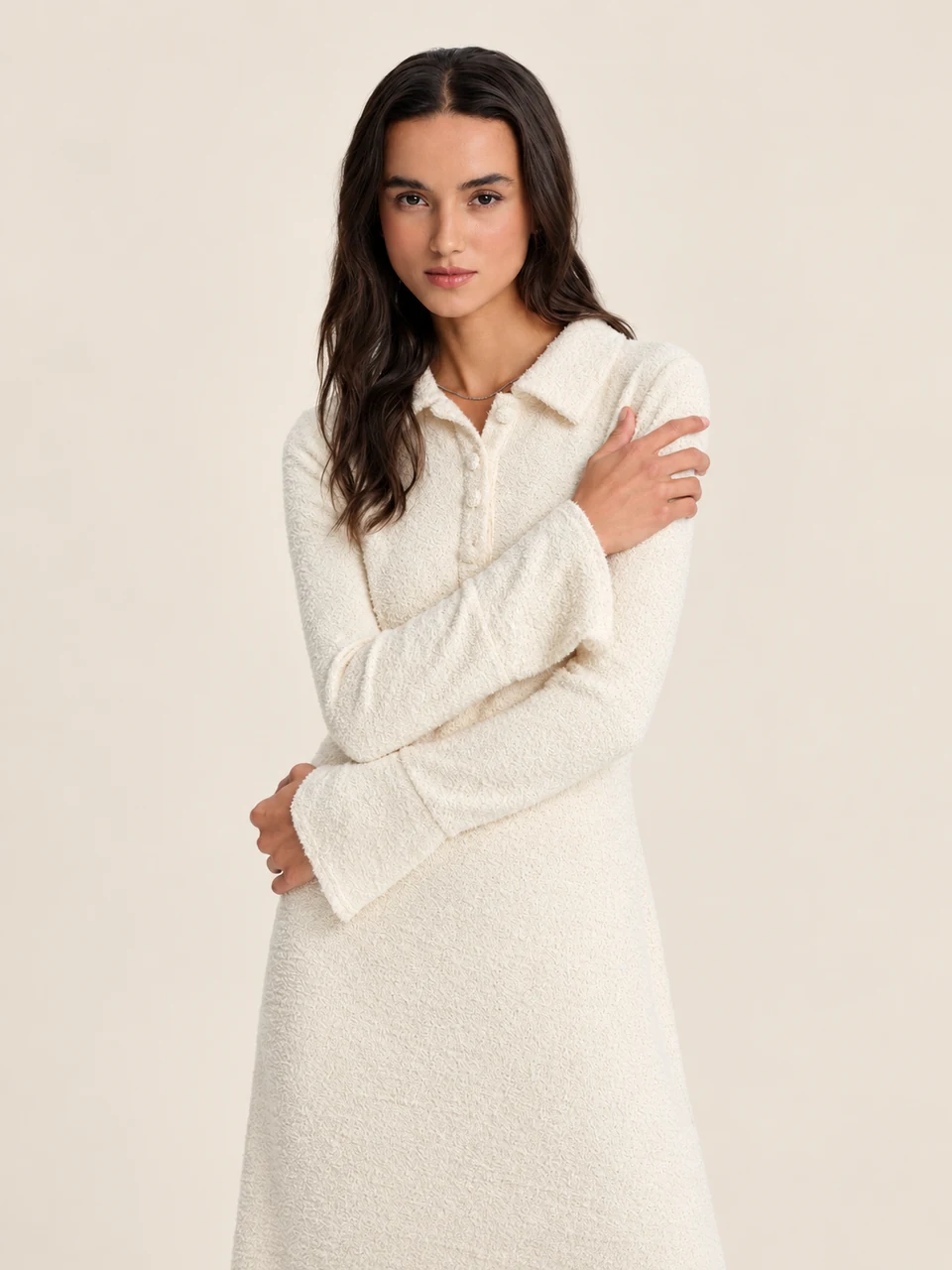 Adeline Bell-Sleeve Midi Dress — Apricot — detail