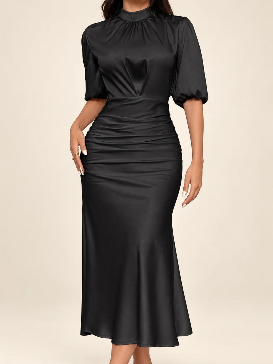 Celine Ruched Midi Dress — Black — product photograph
