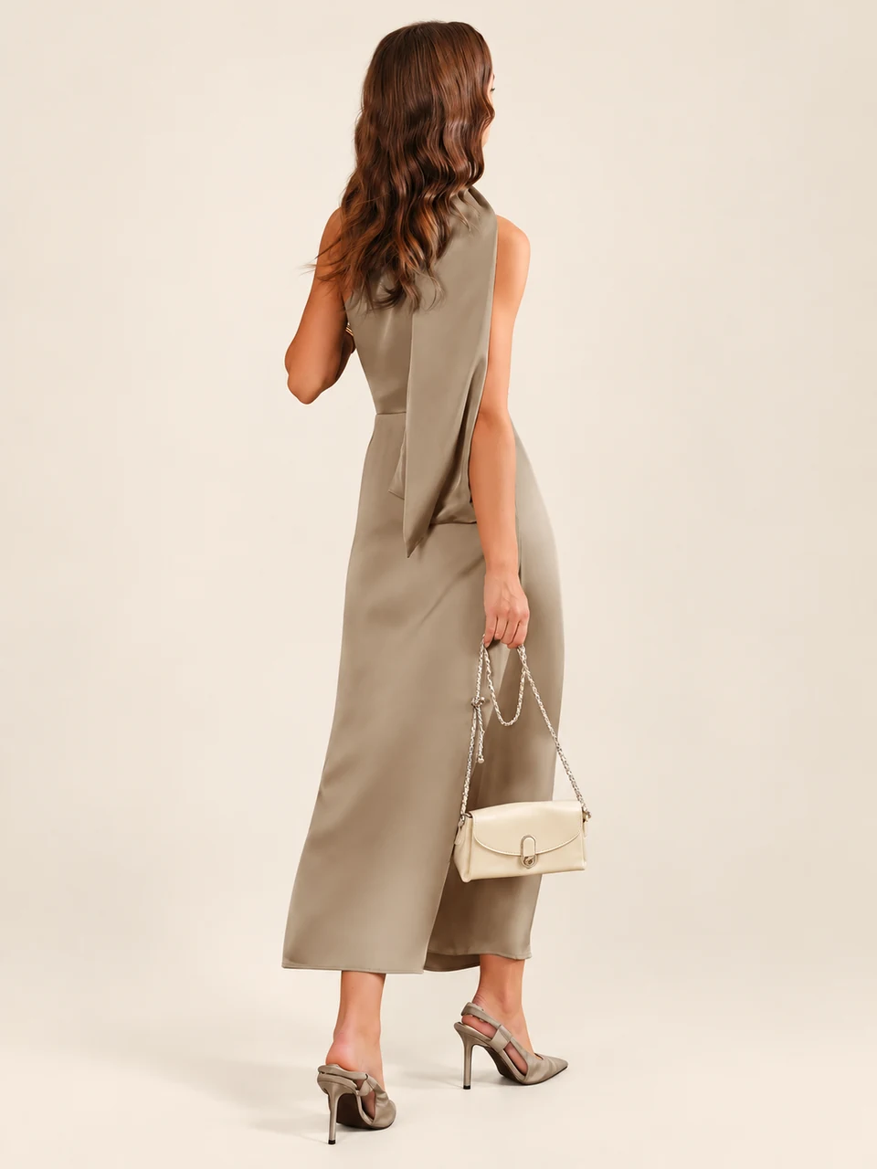 Juliette One-Shoulder Maxi Dress — Apricot — back