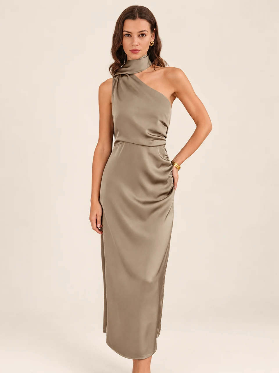 Juliette One-Shoulder Maxi Dress — Apricot — product photograph