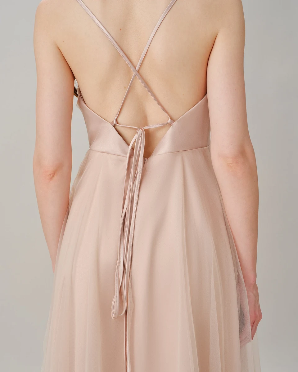 Adeline Pleated Midi Dress — Apricot — back closure detail