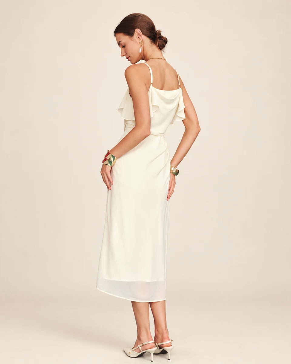 Lucille Chiffon Midi Dress — Apricot — back