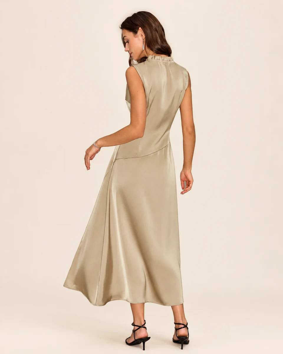 Amelie Ruffled Midi Dress — Apricot — back