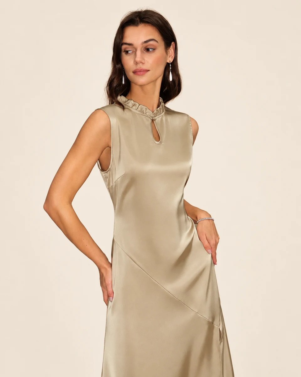 Amelie Ruffled Midi Dress — Apricot — detail