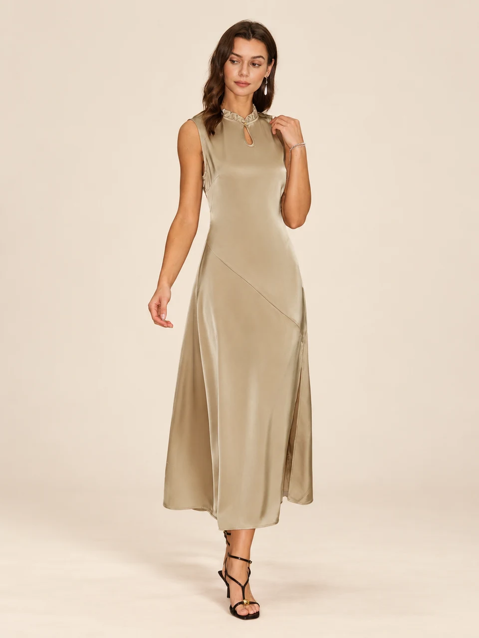 Amelie Ruffled Midi Dress — Apricot — product photograph