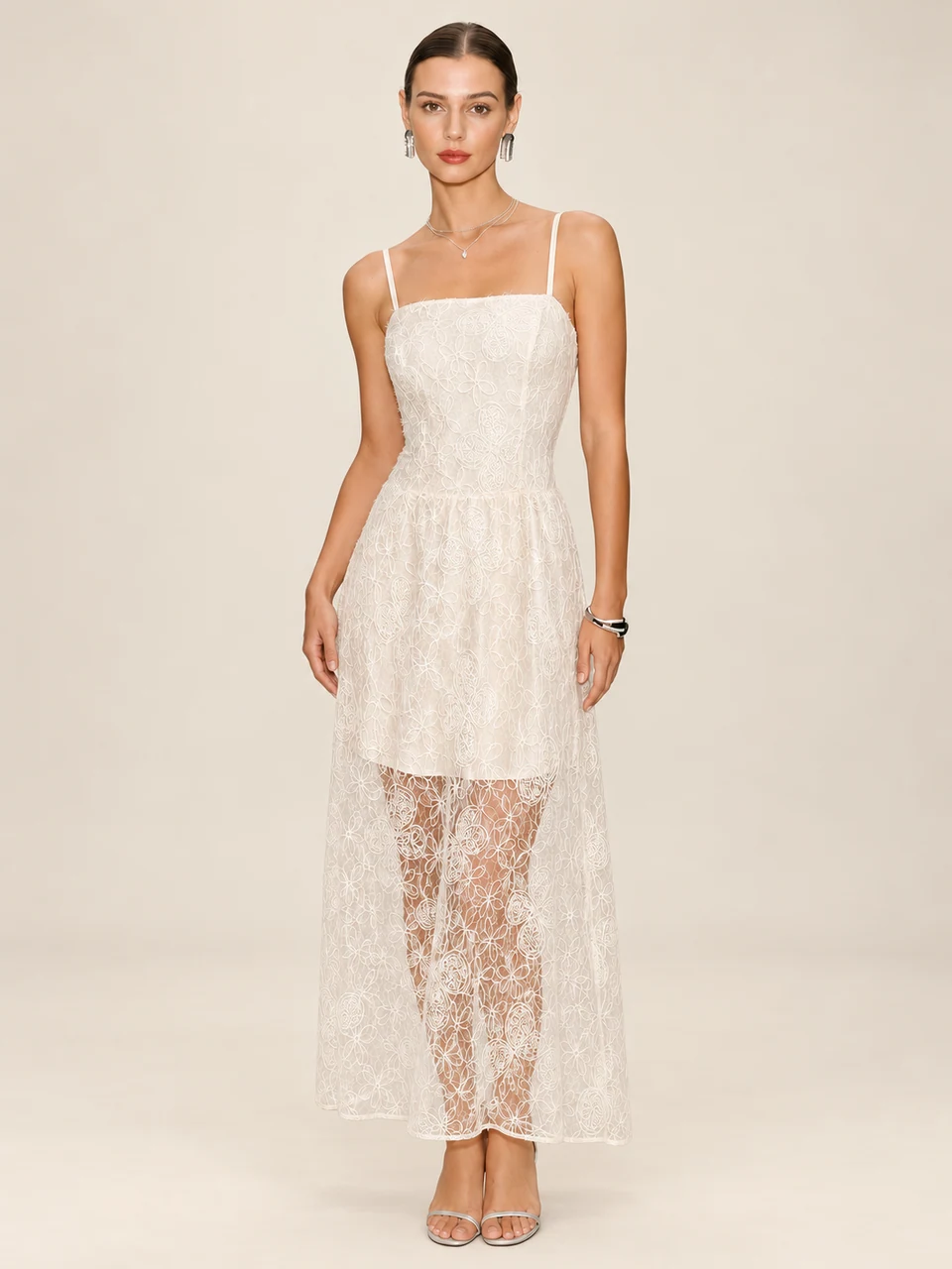 Margot Lace Maxi Dress — Apricot — product photograph
