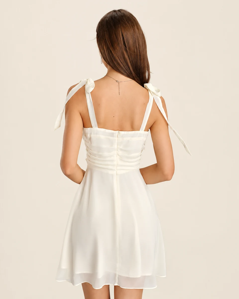 Elise Tie-Strap Mini Dress — Apricot — back