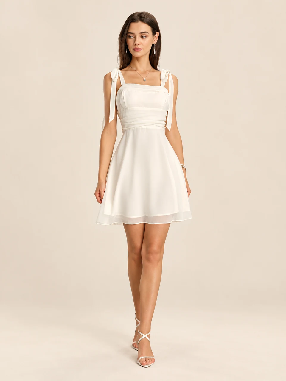 Elise Tie-Strap Mini Dress — Apricot — product photograph