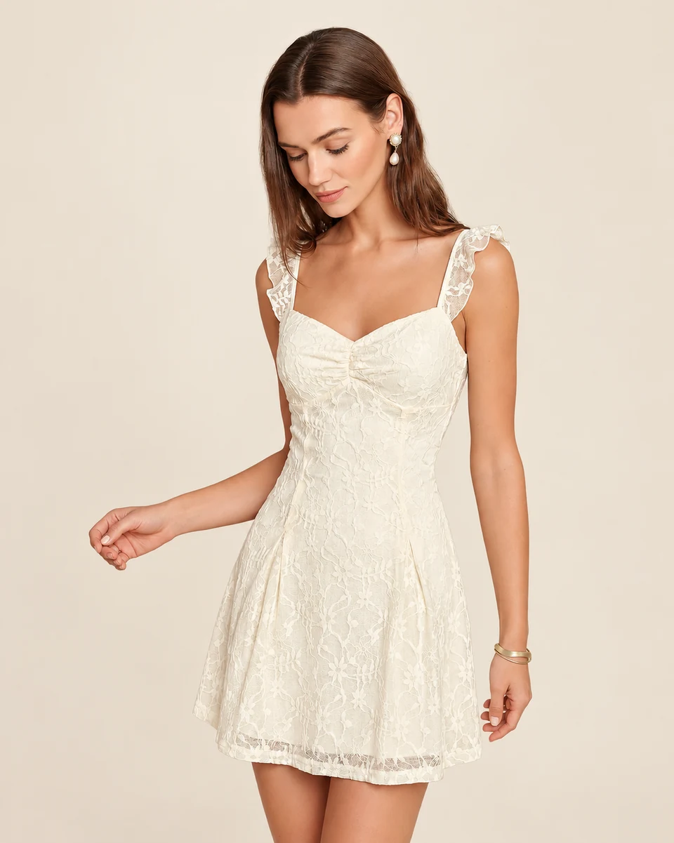 Celine Floral Lace Mini Dress — Apricot — bodice alternate