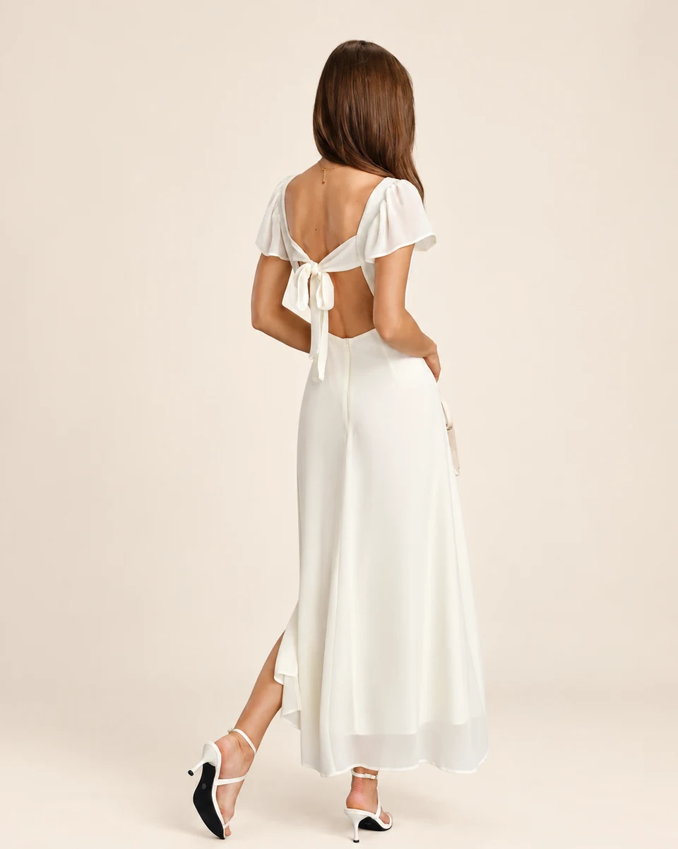 Juliette Chiffon Maxi Dress — Apricot — back