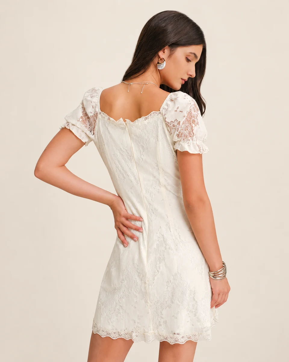 Vivienne Puff-Sleeve Mini Dress — Apricot — back
