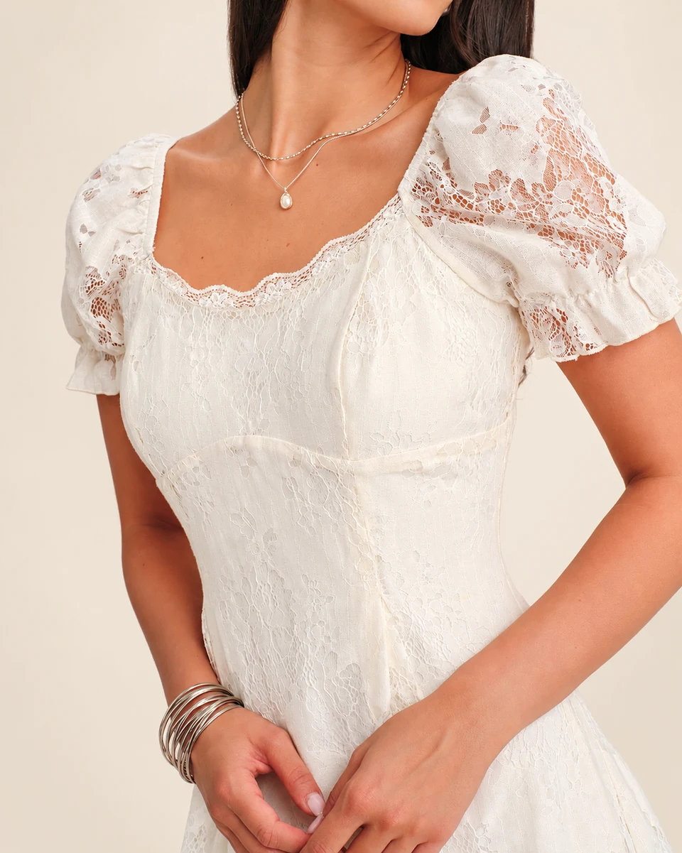 Vivienne Puff-Sleeve Mini Dress — Apricot — bodice detail