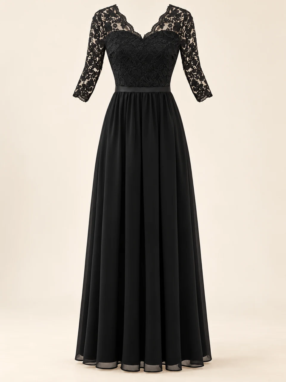 Margot Lace Maxi Dress — Black — product photograph