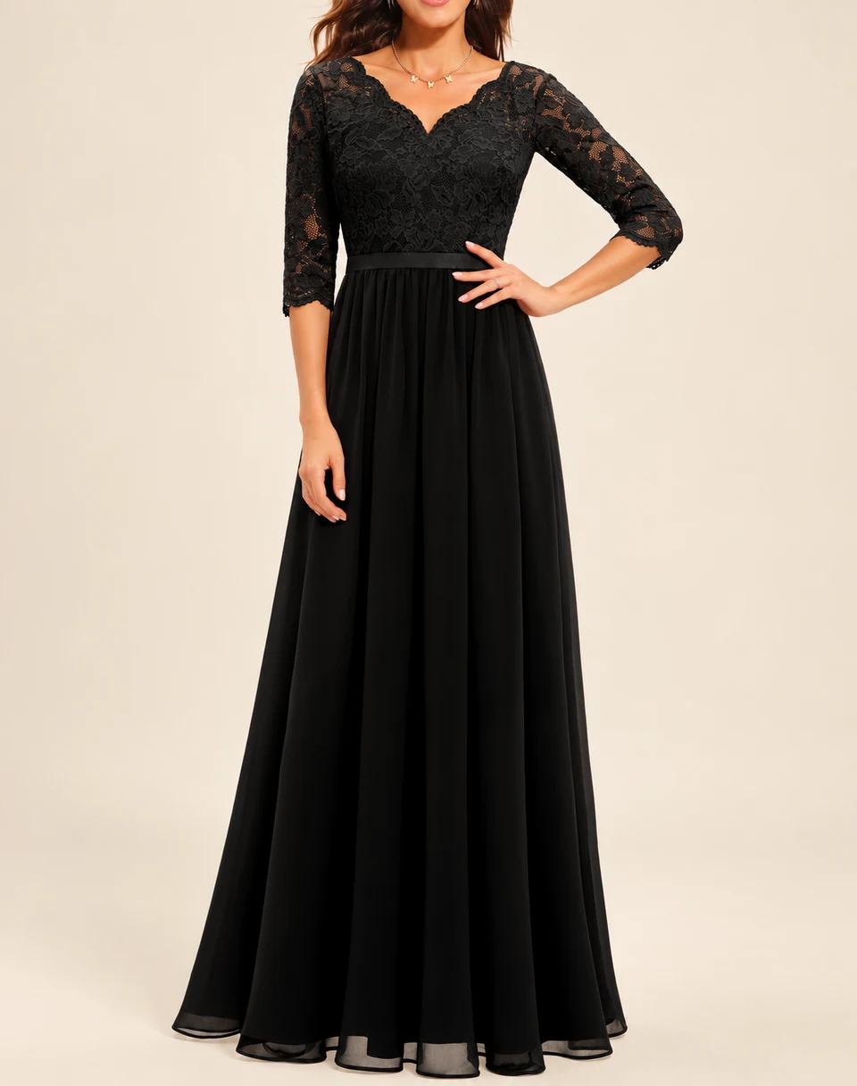 Margot Lace Maxi Dress — Black — worn alternate
