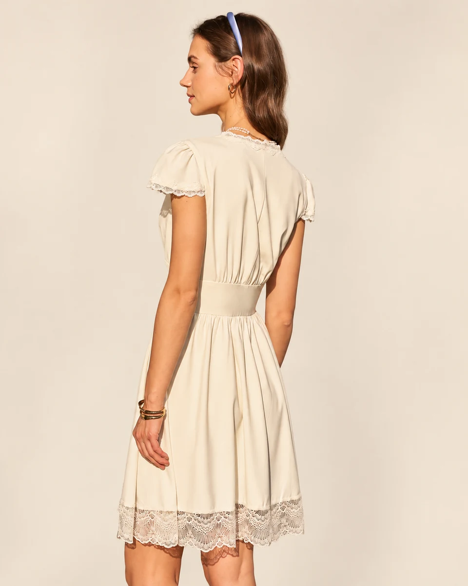 Colette Lace-Detail Mini Dress — Apricot — back